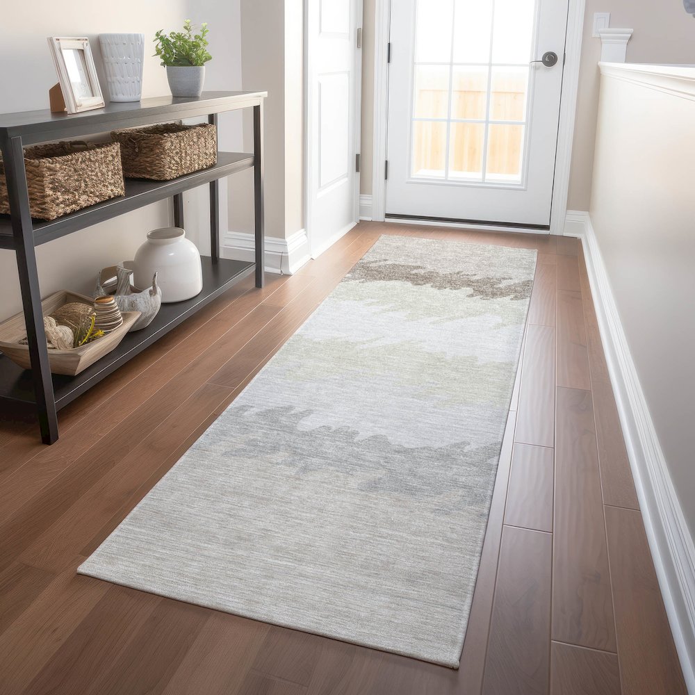 Premium Machine Washable Mayfield AMF736 Ivory 2'3" x 7'6" Runner Rug. Picture 5
