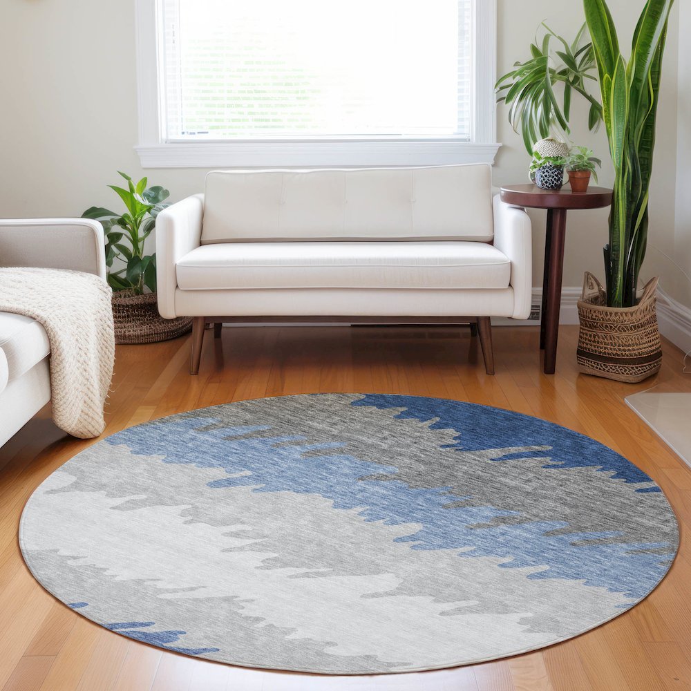 Premium Machine Washable Mayfield AMF736 Navy 8' x 8' Round Rug. Picture 5
