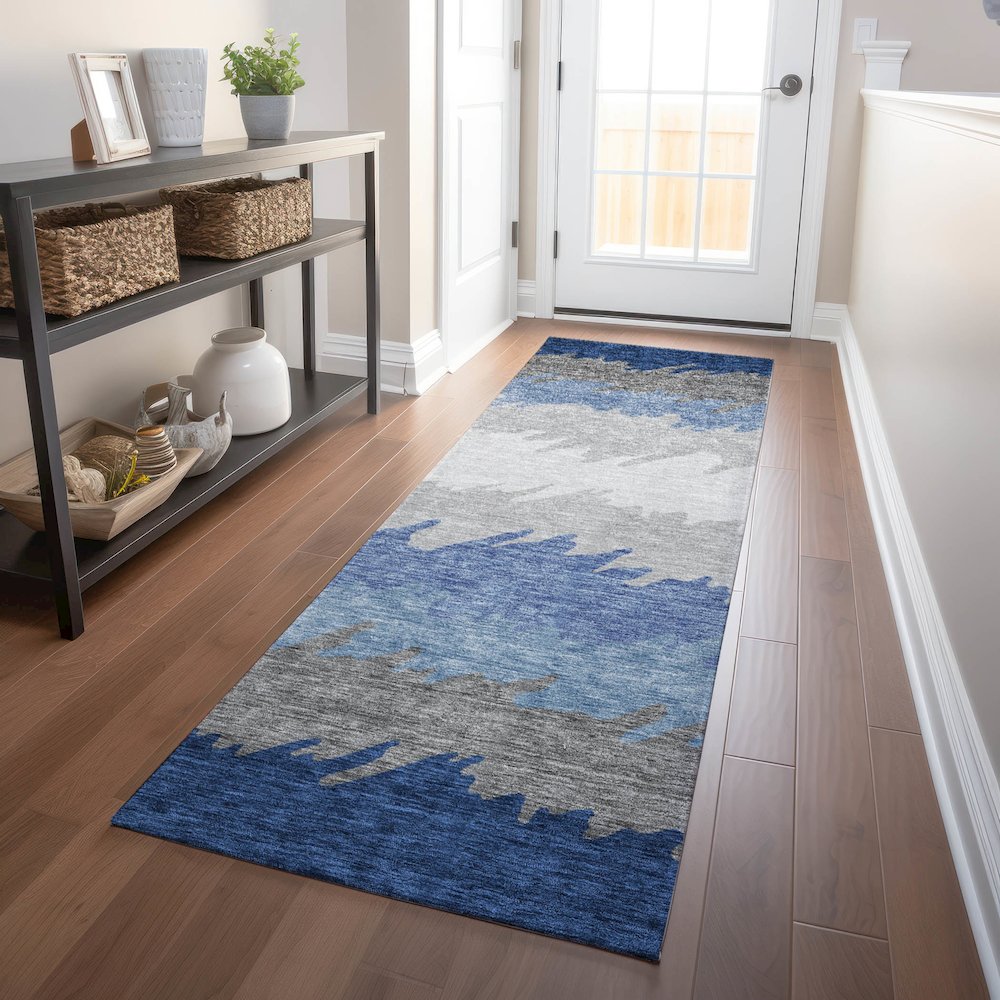 Premium Machine Washable Mayfield AMF736 Navy 2'3" x 7'6" Runner Rug. Picture 5