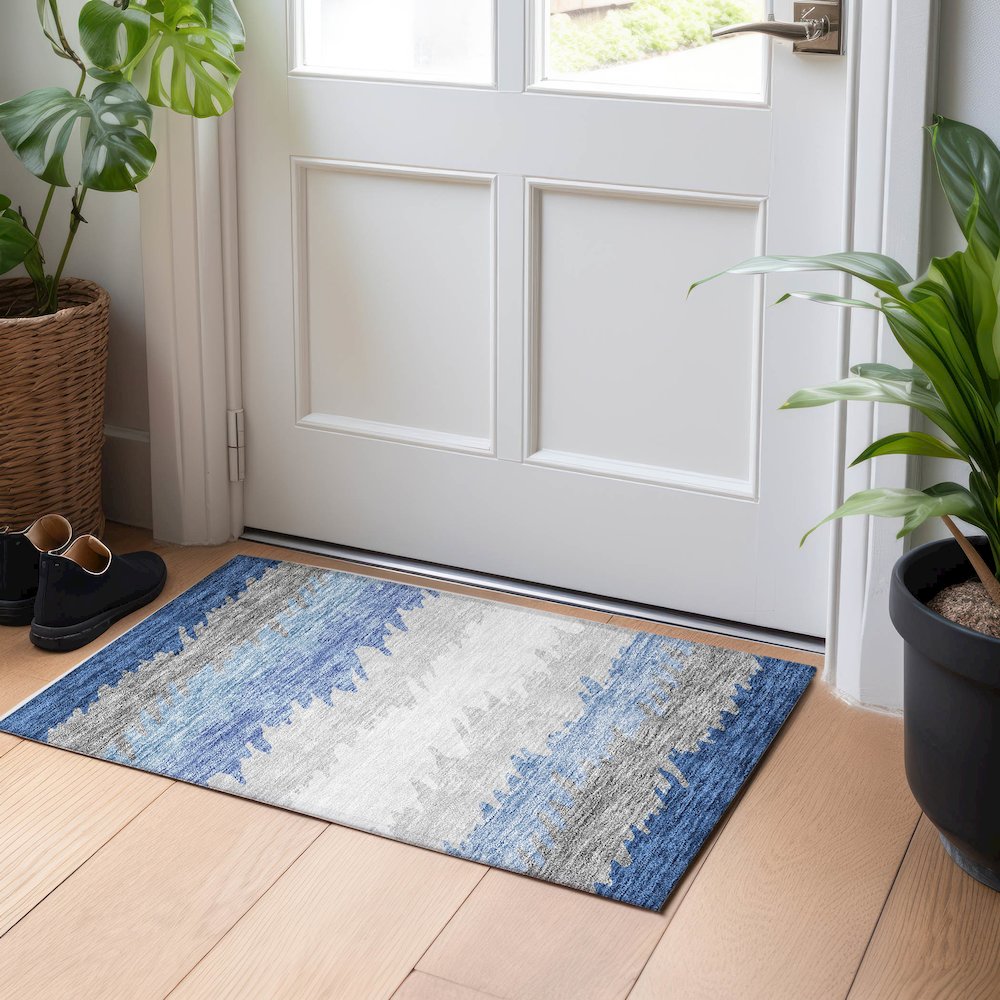 Premium Machine Washable Mayfield AMF736 Navy 1'8" x 2'6" Rug. Picture 5
