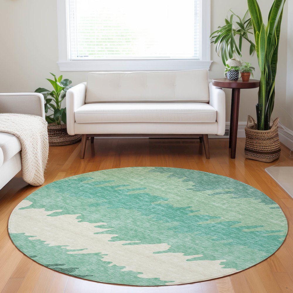 Premium Machine Washable Mayfield AMF736 Sage 8' x 8' Round Rug. Picture 5