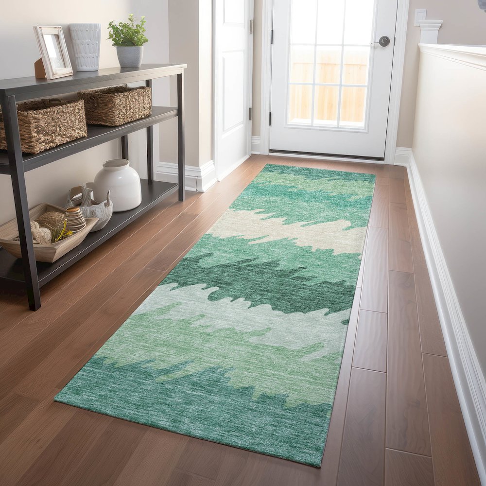 Premium Machine Washable Mayfield AMF736 Sage 2'3" x 7'6" Runner Rug. Picture 5