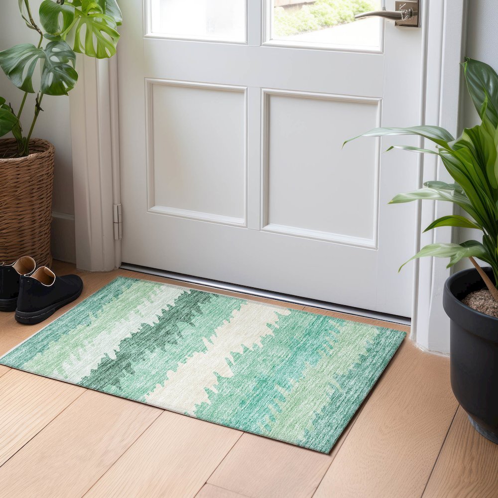 Premium Machine Washable Mayfield AMF736 Sage 1'8" x 2'6" Rug. Picture 5