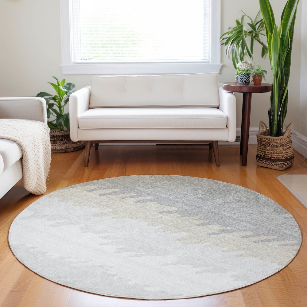 Premium Machine Washable Mayfield AMF736 Silver 8' x 8' Round Rug. Picture 5