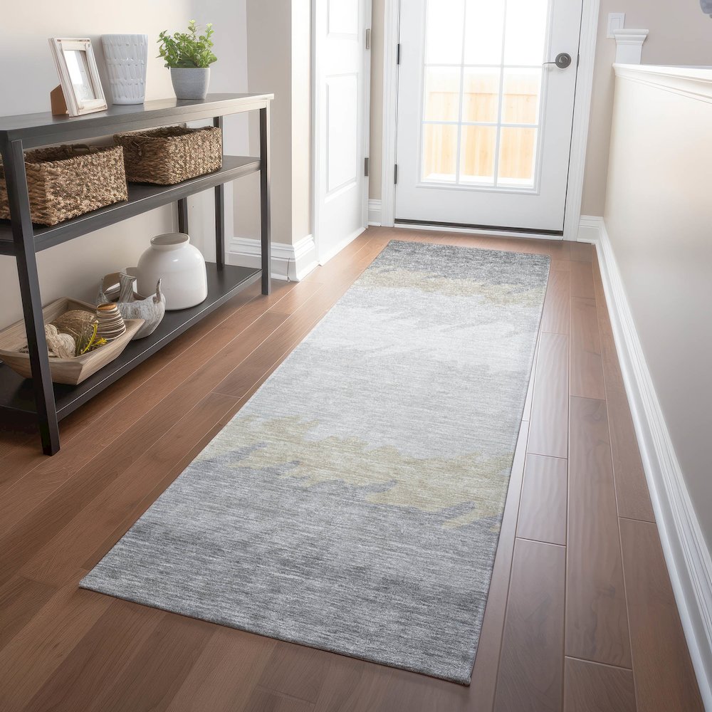 Premium Machine Washable Mayfield AMF736 Silver 2'3" x 7'6" Runner Rug. Picture 5