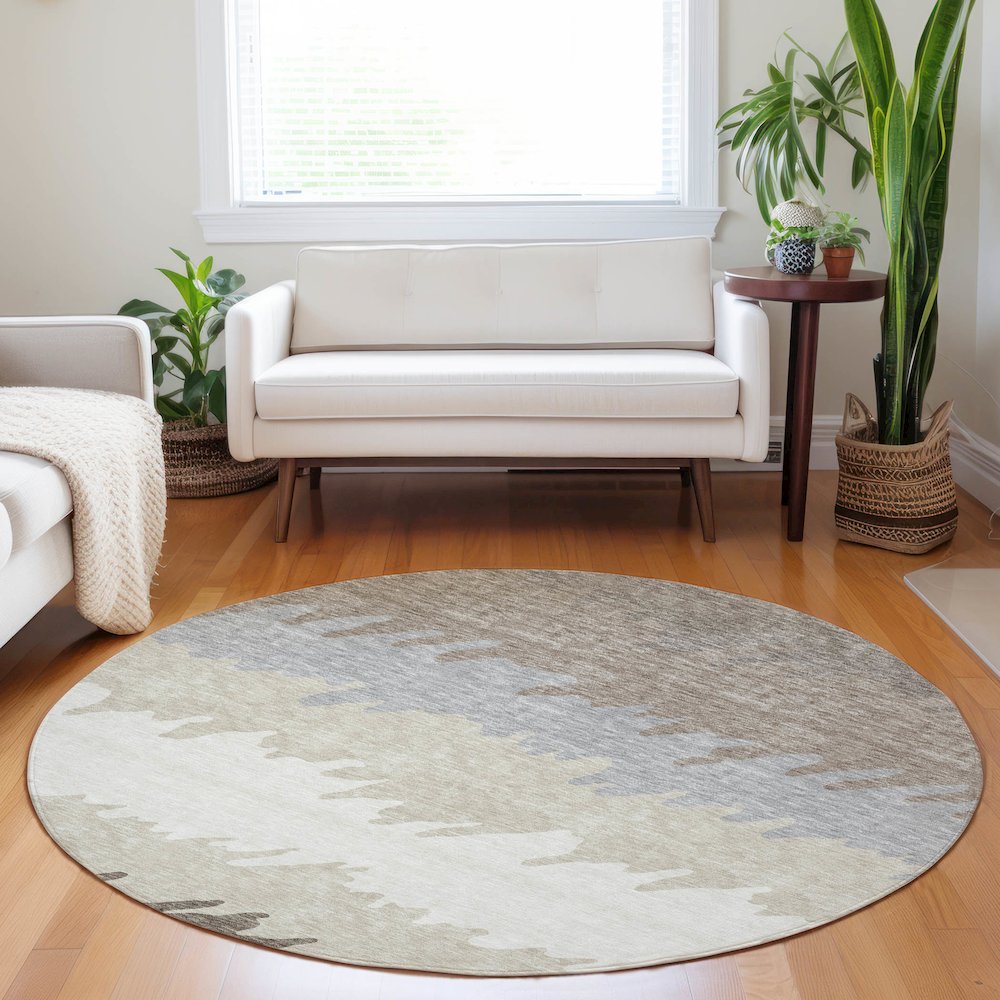 Premium Machine Washable Mayfield AMF736 Taupe 8' x 8' Round Rug. Picture 5