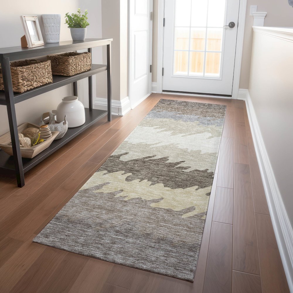 Premium Machine Washable Mayfield AMF736 Taupe 2'3" x 7'6" Runner Rug. Picture 5