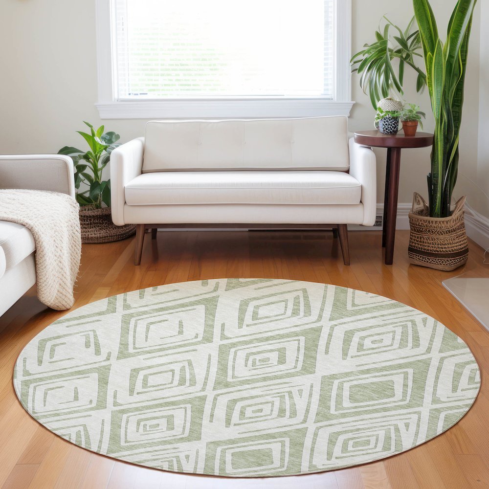 Premium Machine Washable Mayfield AMF737 Aloe 8' x 8' Round Rug. Picture 5