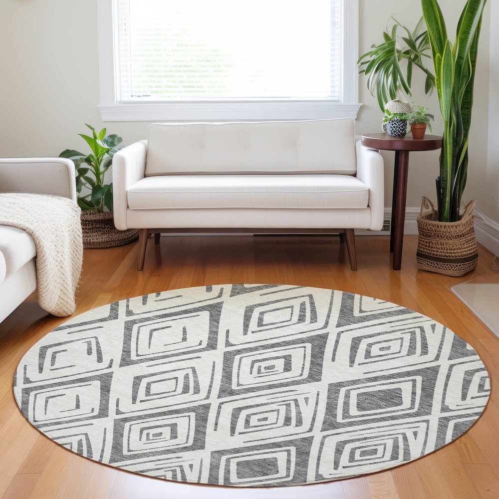 Premium Machine Washable Mayfield AMF737 Gray 8' x 8' Round Rug. Picture 5