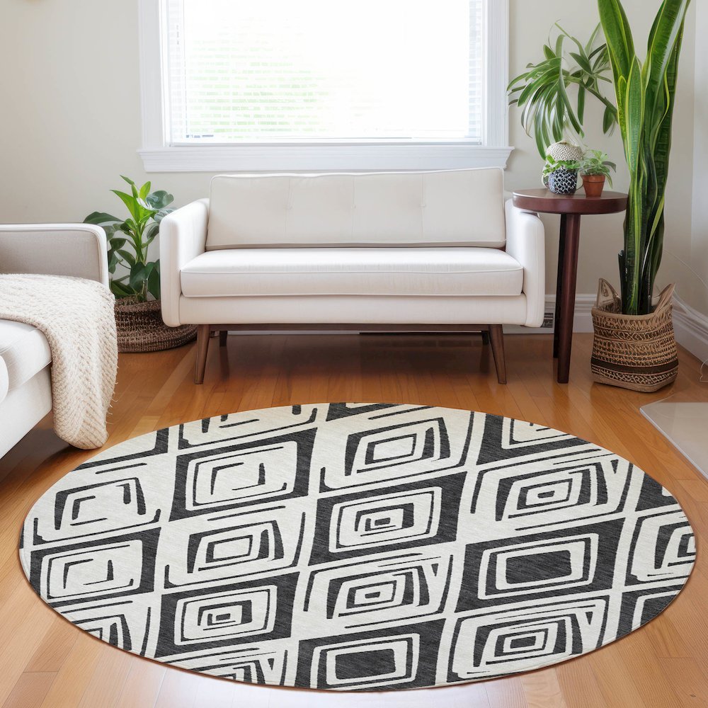 Premium Machine Washable Mayfield AMF737 Ivory 8' x 8' Round Rug. Picture 5