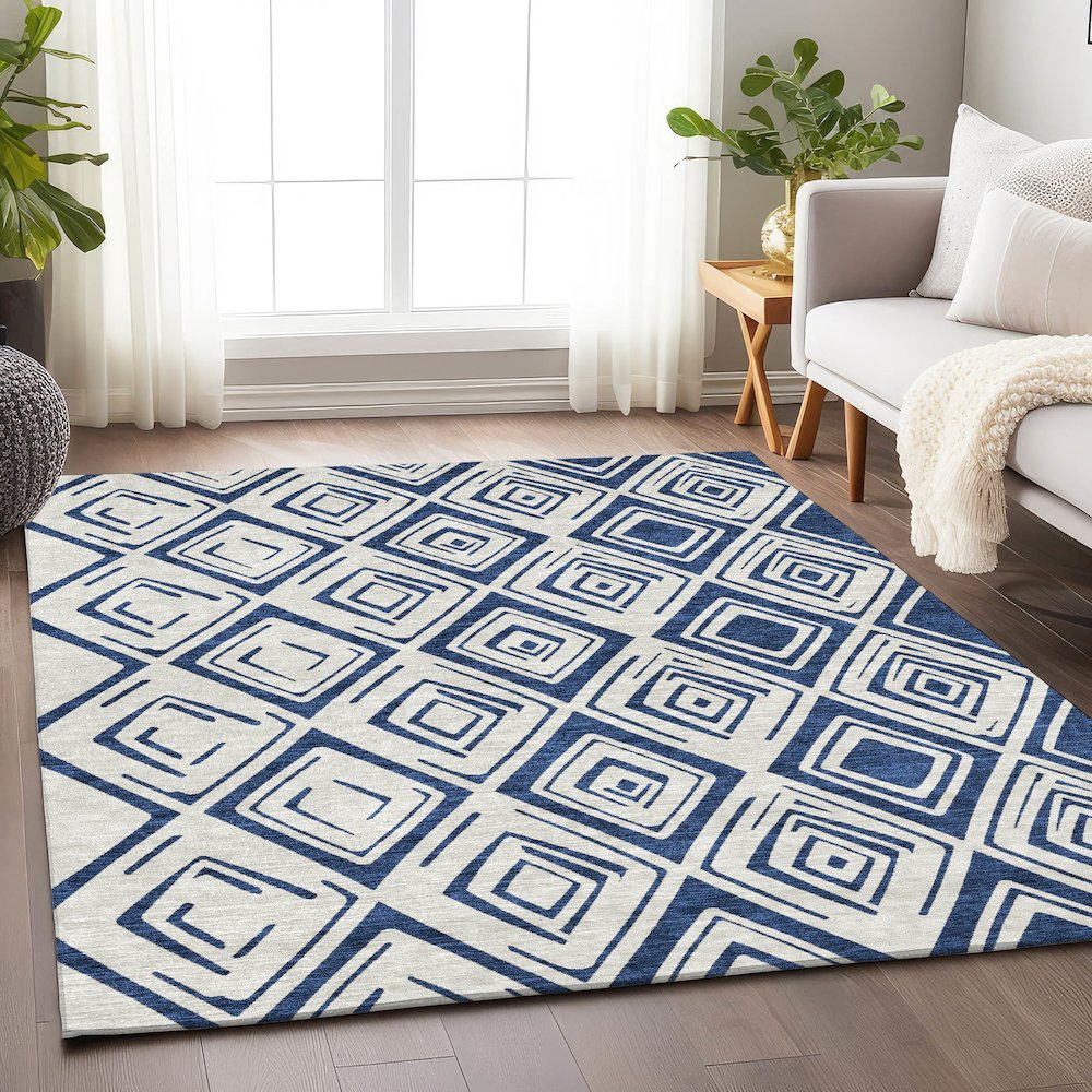 Premium Machine Washable Mayfield AMF737 Navy 2'6" x 3'10" Rug. Picture 5
