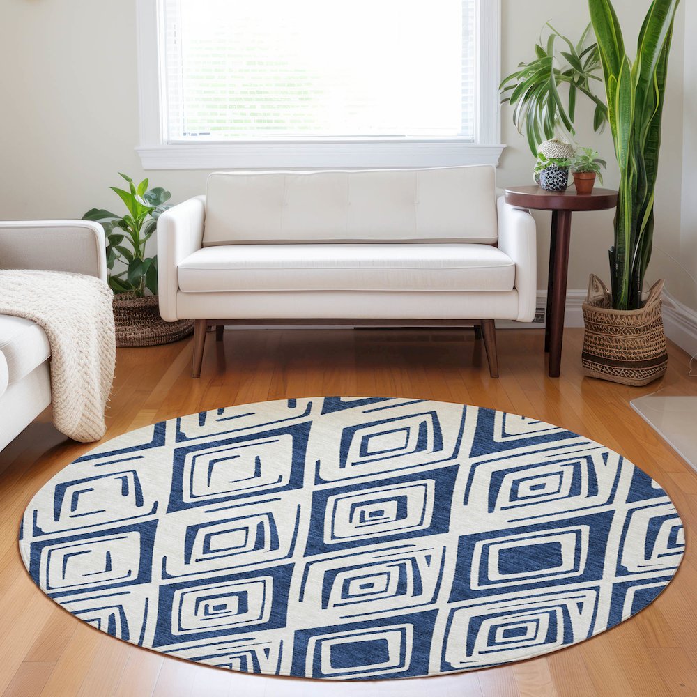 Premium Machine Washable Mayfield AMF737 Navy 8' x 8' Round Rug. Picture 5