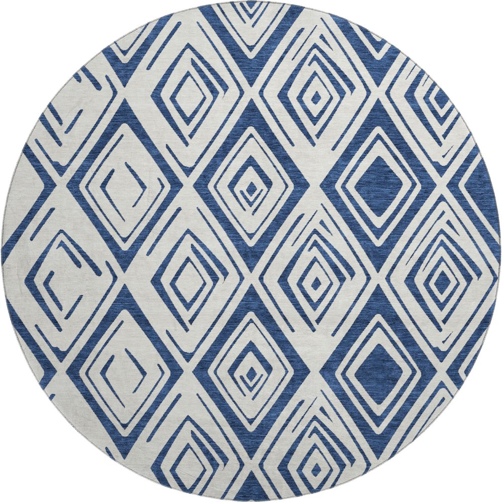Premium Machine Washable Mayfield AMF737 Navy 8' x 8' Round Rug. Picture 1