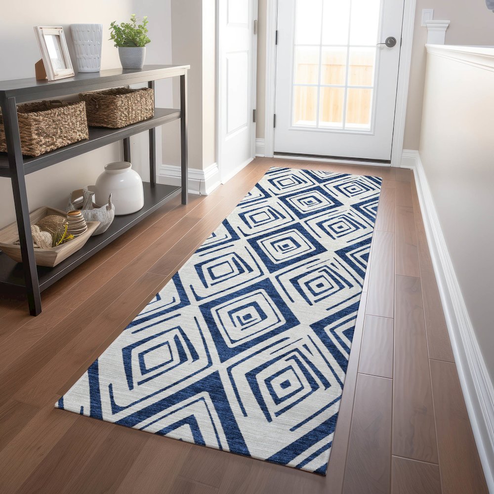 Premium Machine Washable Mayfield AMF737 Navy 2'3" x 7'6" Runner Rug. Picture 5