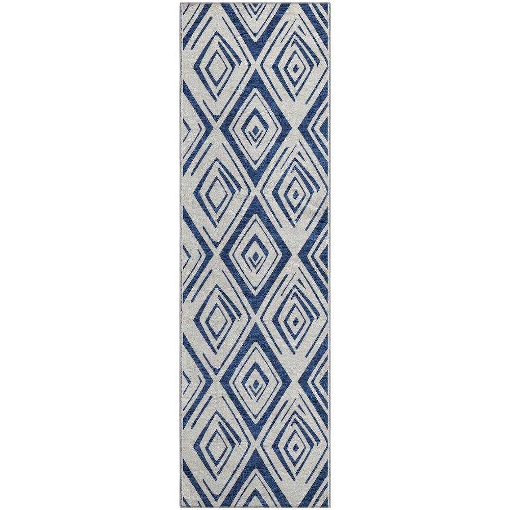 Premium Machine Washable Mayfield AMF737 Navy 2'3" x 7'6" Runner Rug. Picture 1