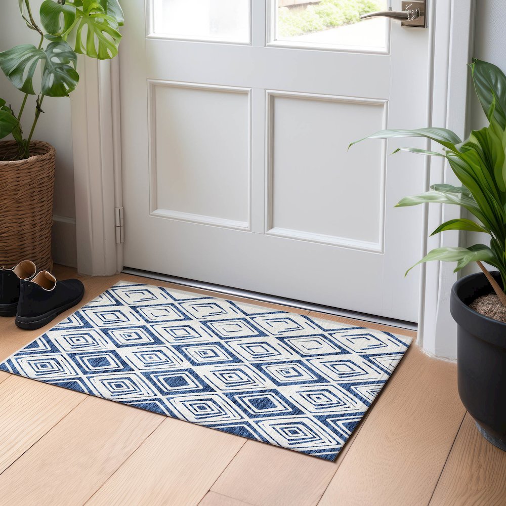 Premium Machine Washable Mayfield AMF737 Navy 1'8" x 2'6" Rug. Picture 5