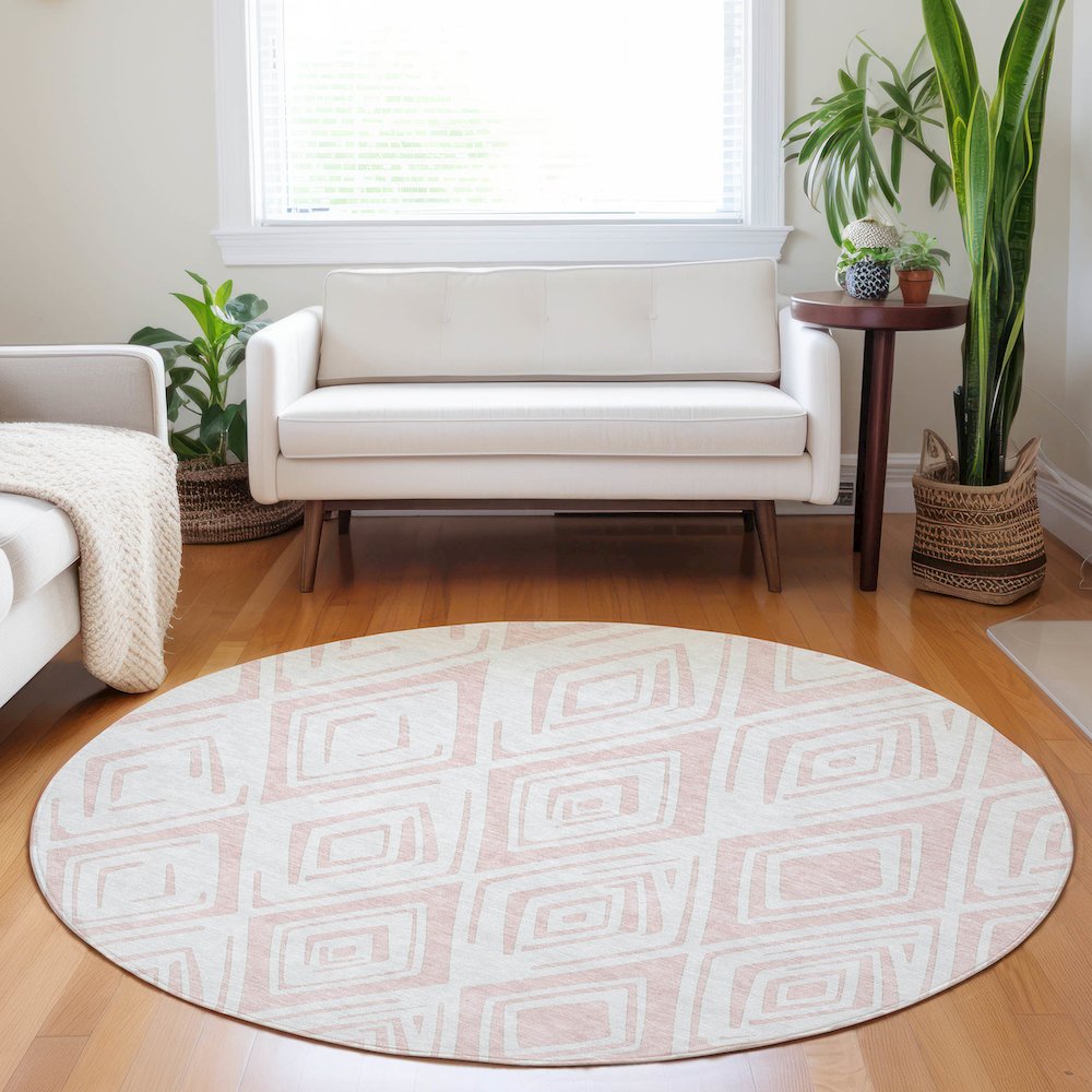 Premium Machine Washable Mayfield AMF737 Pink 8' x 8' Round Rug. Picture 5