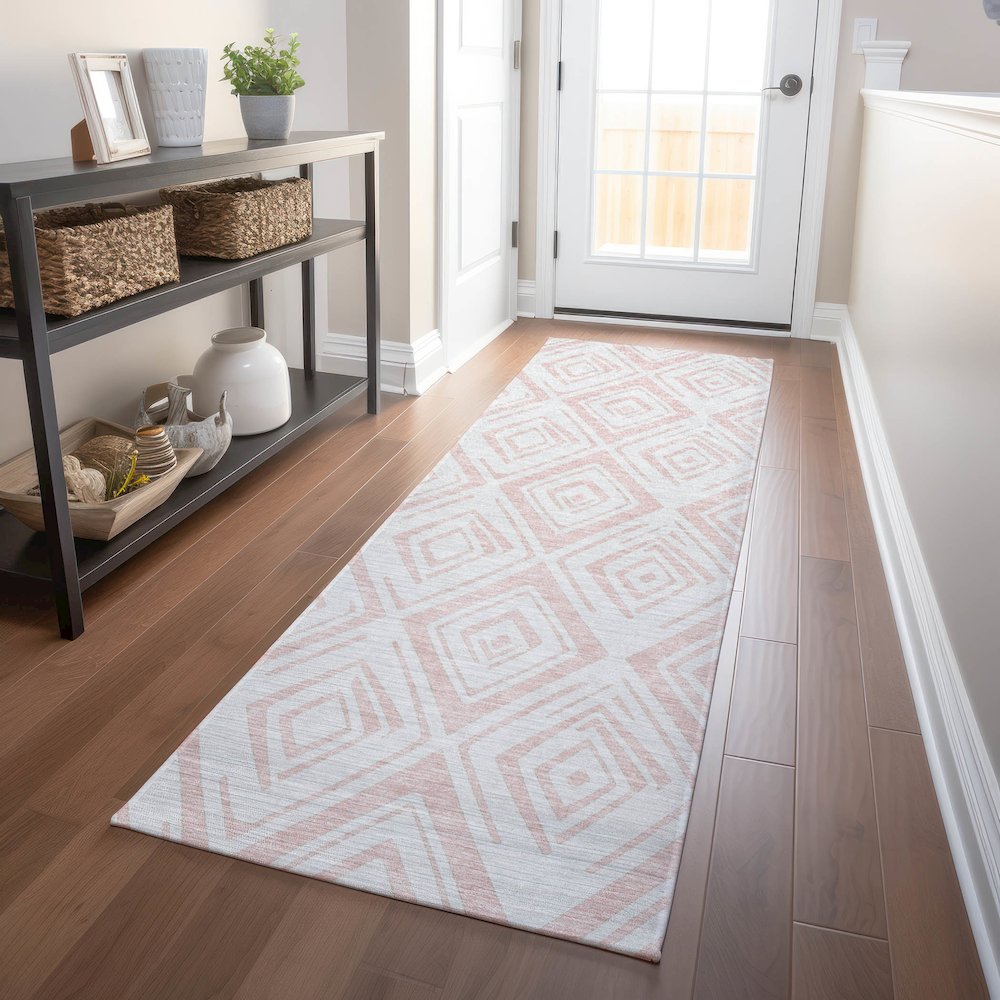 Premium Machine Washable Mayfield AMF737 Pink 2'3" x 7'6" Runner Rug. Picture 5