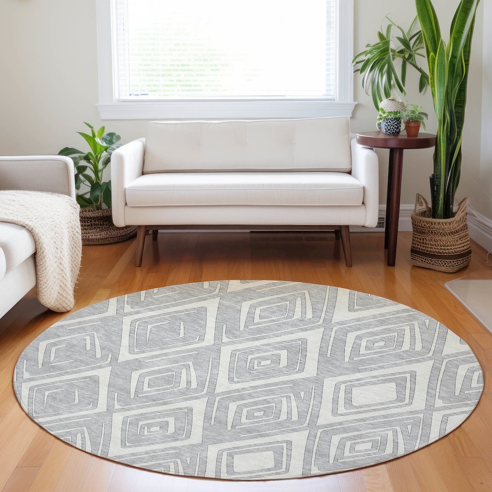 Premium Machine Washable Mayfield AMF737 Silver 8' x 8' Round Rug. Picture 5