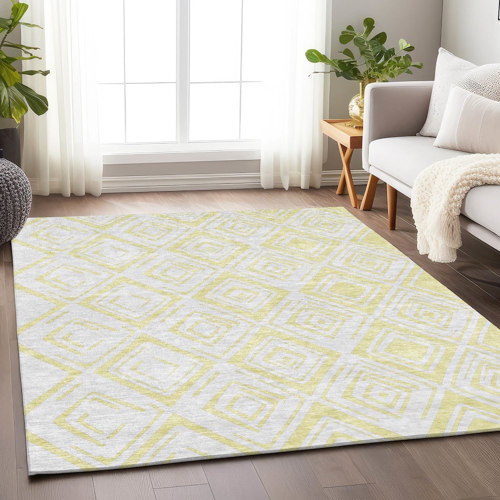 Premium Machine Washable Mayfield AMF737 Yellow 2'6" x 3'10" Rug. Picture 5