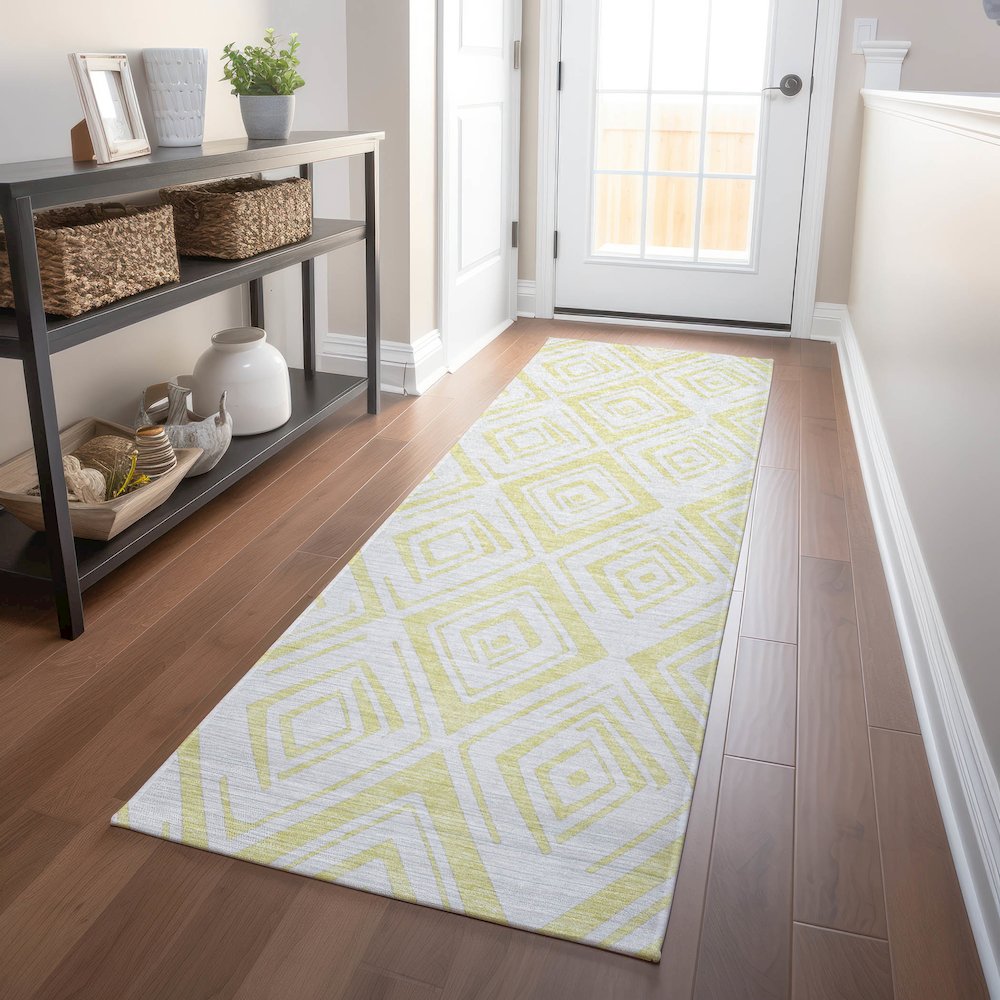 Premium Machine Washable Mayfield AMF737 Yellow 2'3" x 7'6" Runner Rug. Picture 5