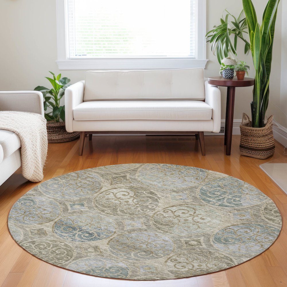 Premium Machine Washable Mayfield AMF738 Beige 8' x 8' Round Rug. Picture 5