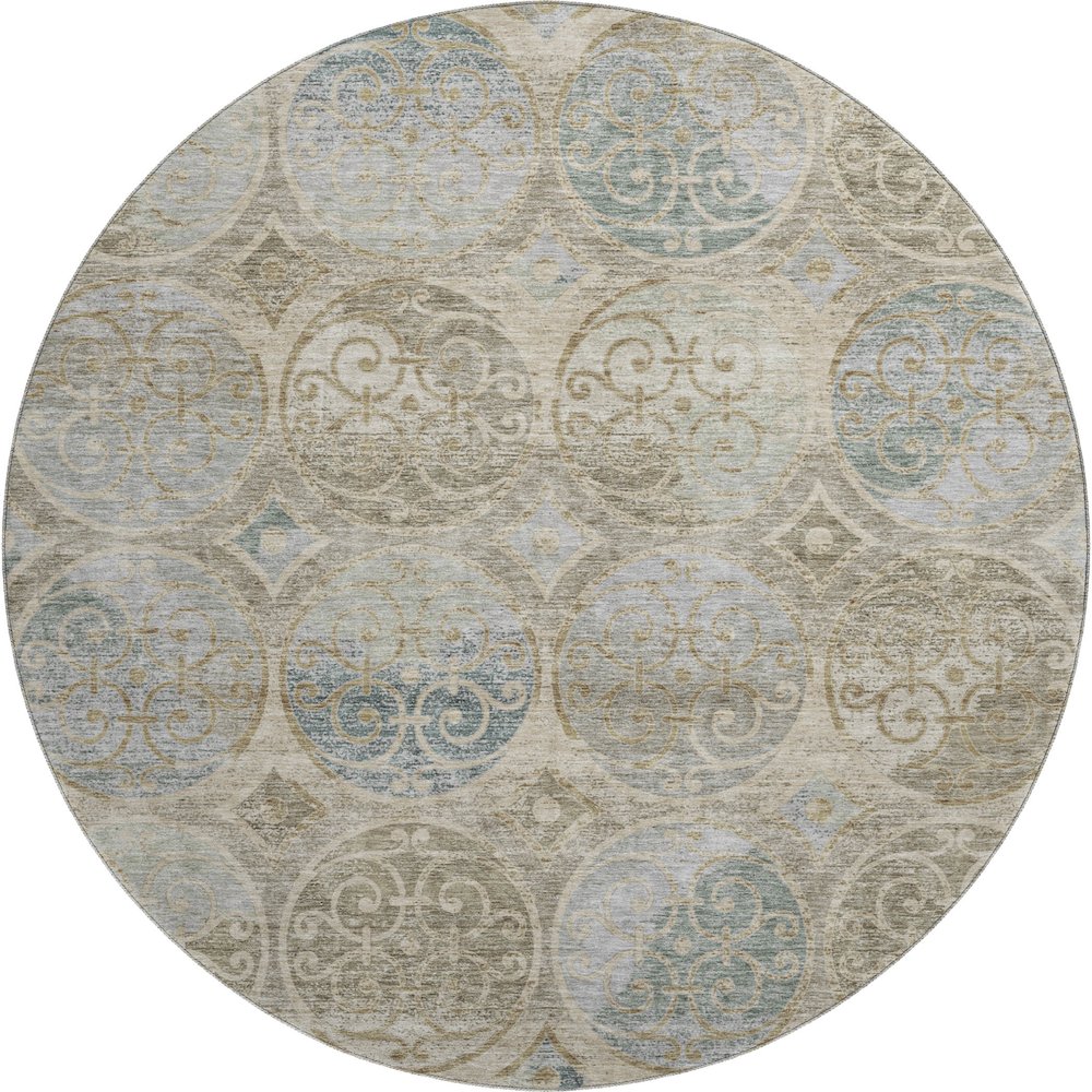 Premium Machine Washable Mayfield AMF738 Beige 8' x 8' Round Rug. Picture 1