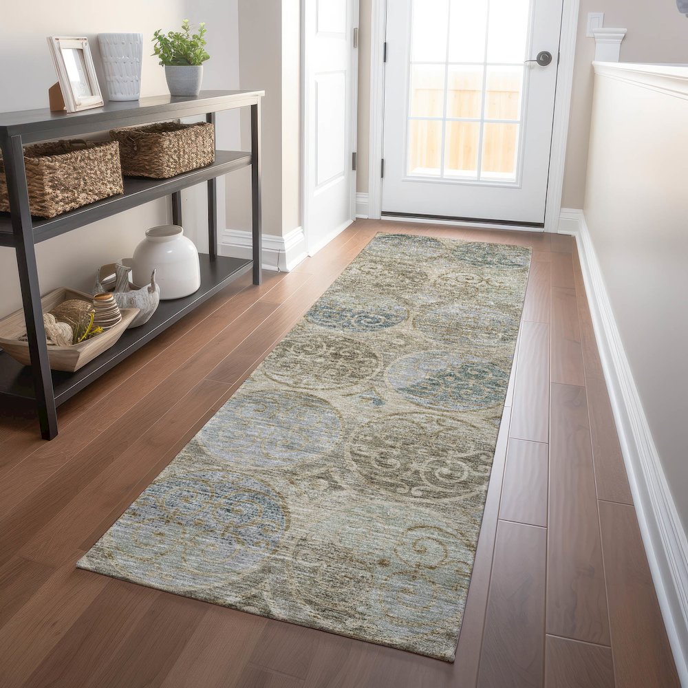 Premium Machine Washable Mayfield AMF738 Beige 2'3" x 7'6" Runner Rug. Picture 5