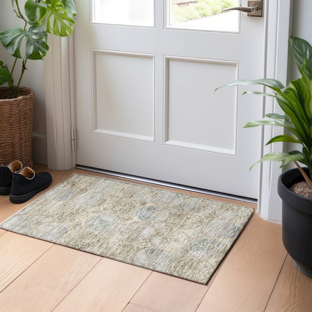 Premium Machine Washable Mayfield AMF738 Beige 1'8" x 2'6" Rug. Picture 5