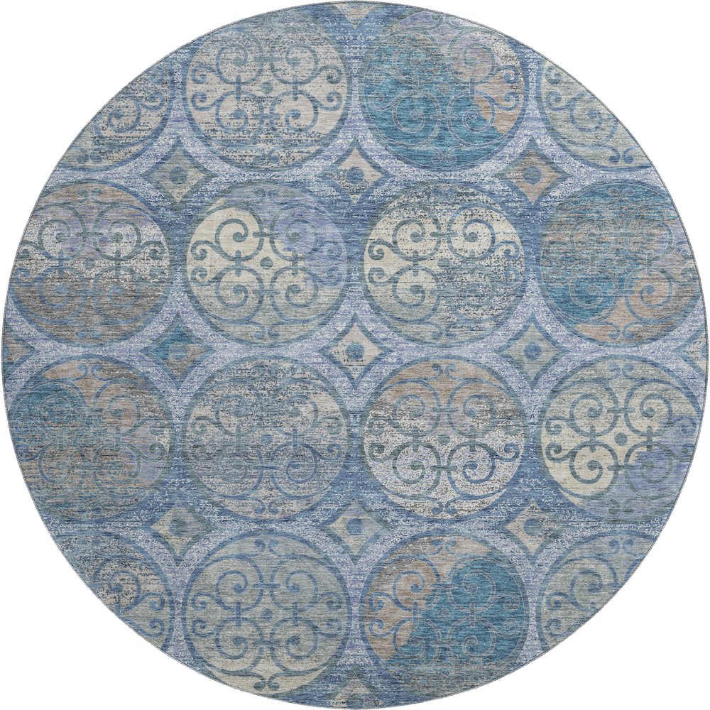 Premium Machine Washable Mayfield AMF738 Blue 8' x 8' Round Rug. Picture 1