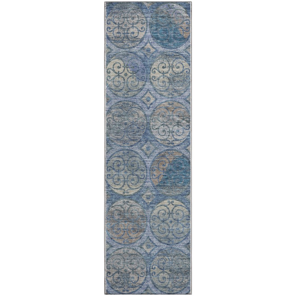 Premium Machine Washable Mayfield AMF738 Blue 2'3" x 7'6" Runner Rug. Picture 1