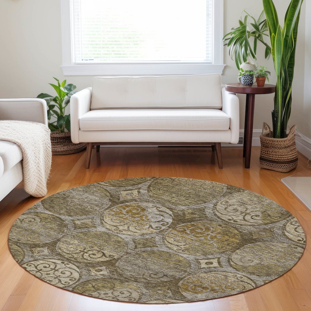 Premium Machine Washable Mayfield AMF738 Brown 8' x 8' Round Rug. Picture 5