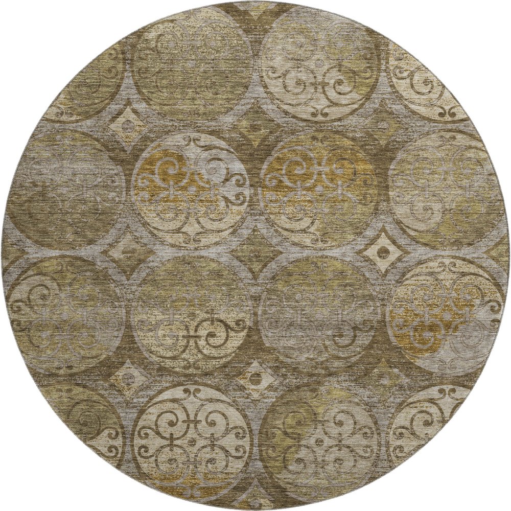 Premium Machine Washable Mayfield AMF738 Brown 8' x 8' Round Rug. Picture 1