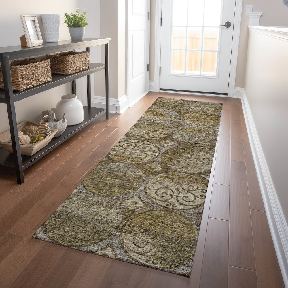Premium Machine Washable Mayfield AMF738 Brown 2'3" x 7'6" Runner Rug. Picture 5