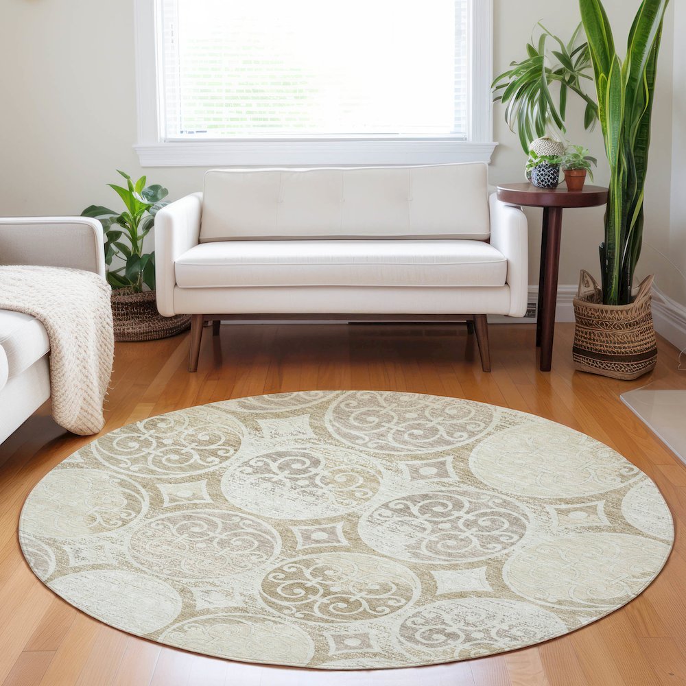 Premium Machine Washable Mayfield AMF738 Ivory 8' x 8' Round Rug. Picture 5