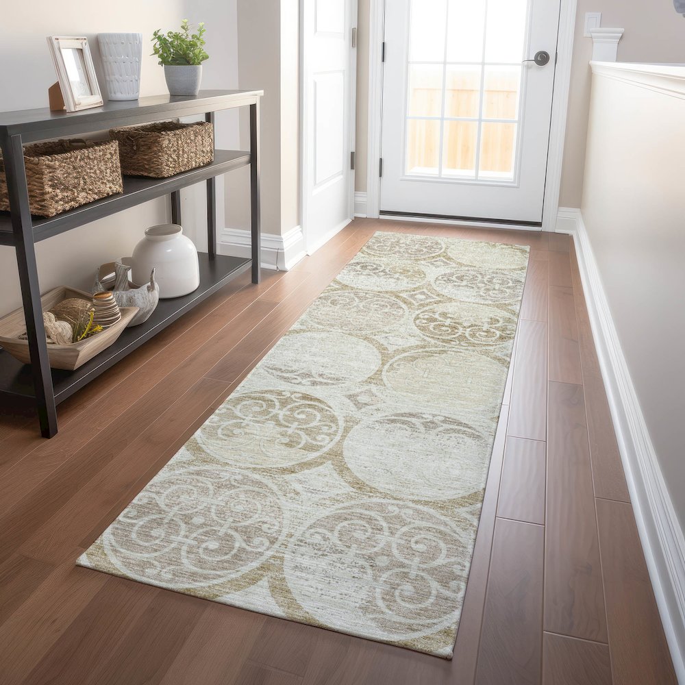 Premium Machine Washable Mayfield AMF738 Ivory 2'3" x 7'6" Runner Rug. Picture 5