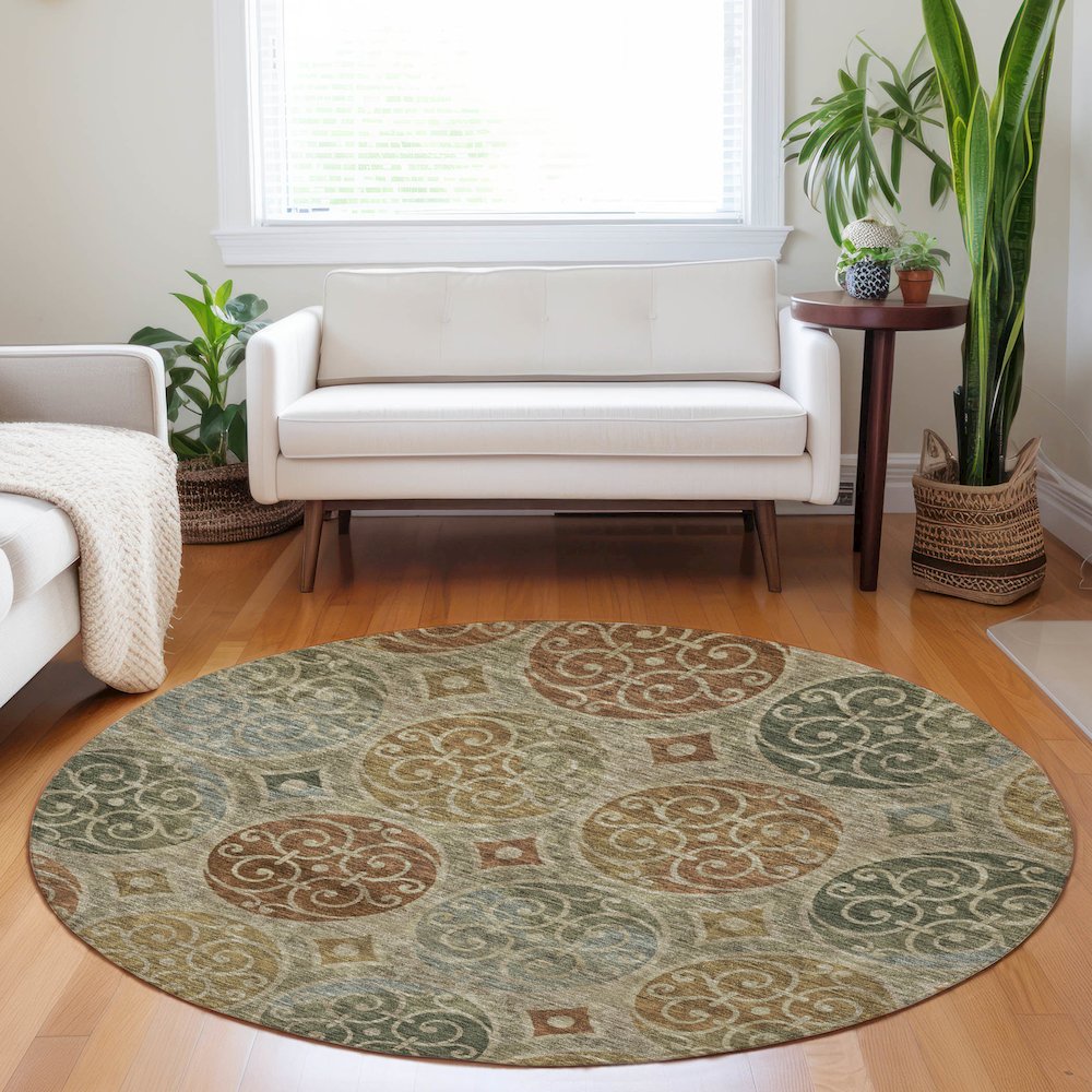 Premium Machine Washable Mayfield AMF738 Taupe 8' x 8' Round Rug. Picture 5
