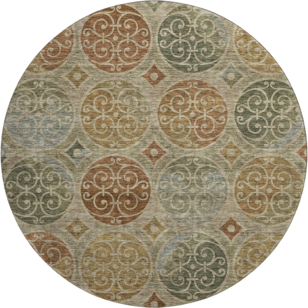 Premium Machine Washable Mayfield AMF738 Taupe 8' x 8' Round Rug. Picture 1