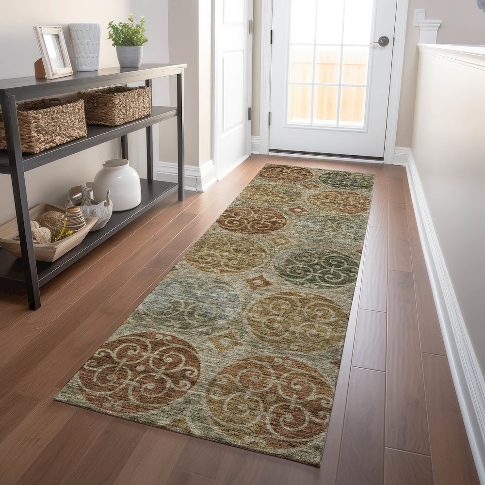 Premium Machine Washable Mayfield AMF738 Taupe 2'3" x 7'6" Runner Rug. Picture 5