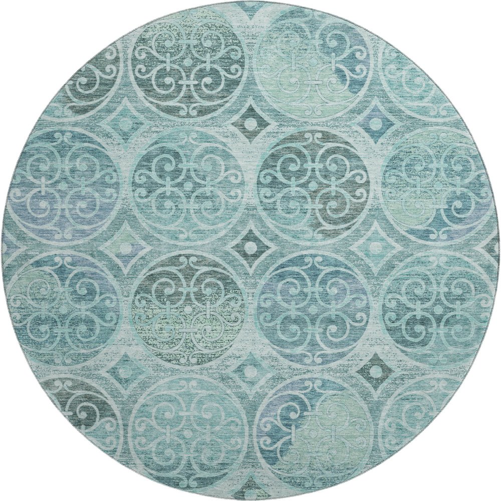 Premium Machine Washable Mayfield AMF738 Teal 8' x 8' Round Rug. Picture 1