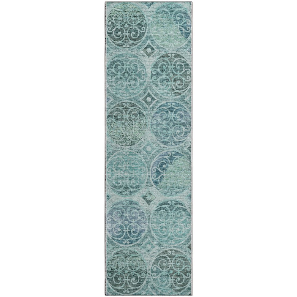 Premium Machine Washable Mayfield AMF738 Teal 2'3" x 7'6" Runner Rug. Picture 1
