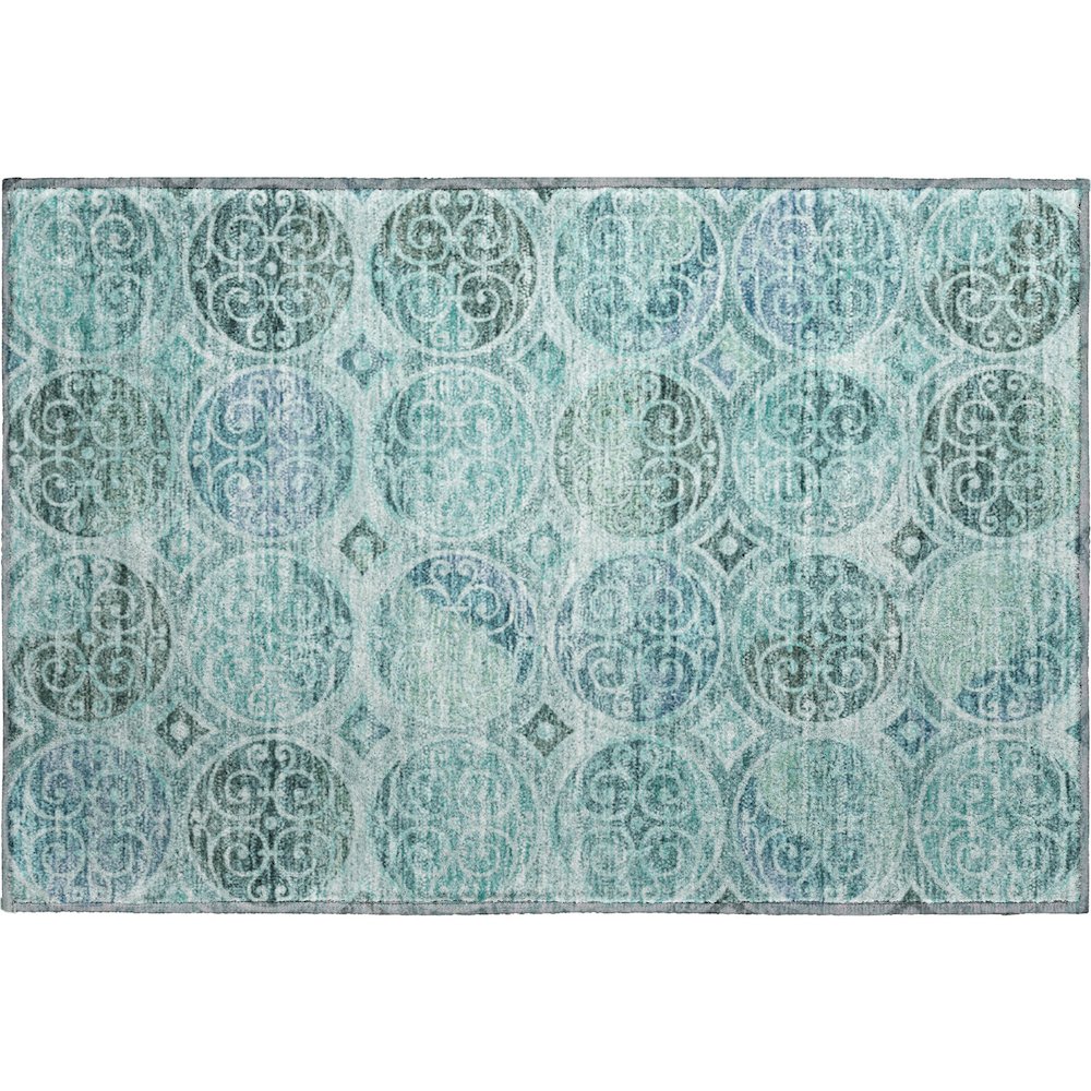 Premium Machine Washable Mayfield AMF738 Teal 1'8" x 2'6" Rug. Picture 1