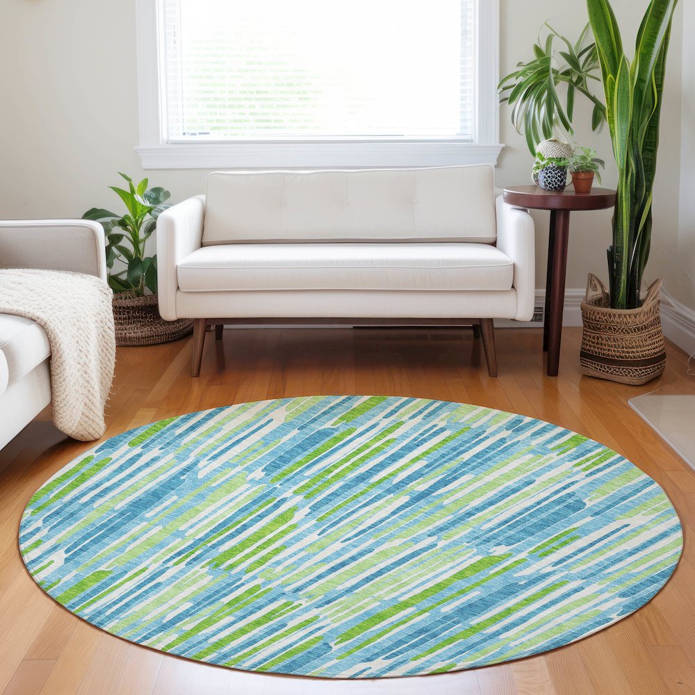 Premium Machine Washable Mayfield AMF739 Aqua 8' x 8' Round Rug. Picture 5