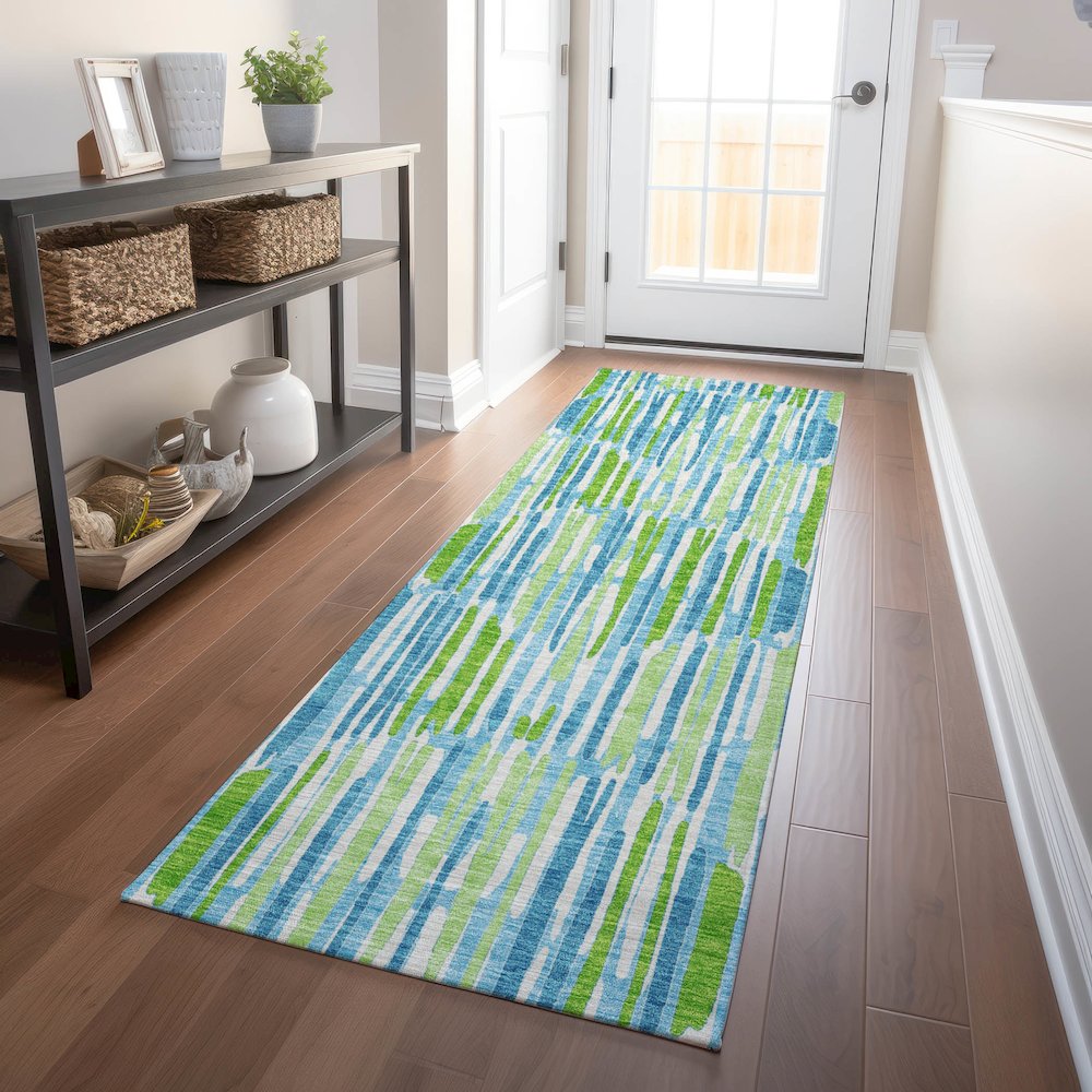 Premium Machine Washable Mayfield AMF739 Aqua 2'3" x 7'6" Runner Rug. Picture 5