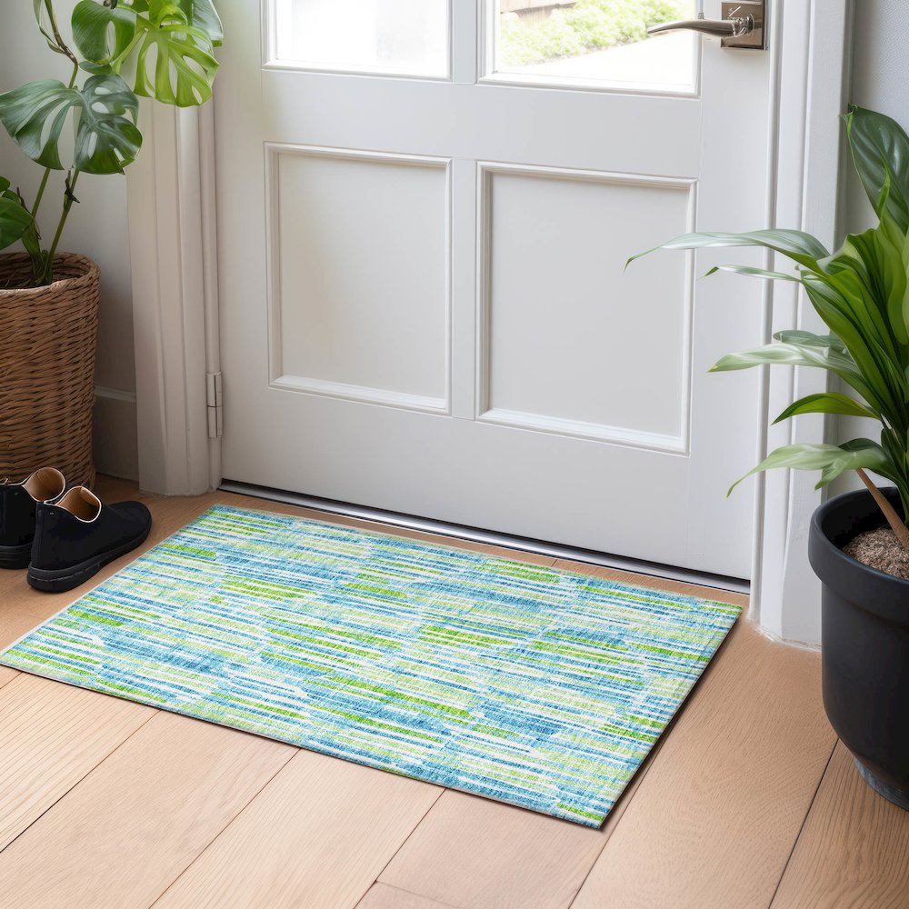 Premium Machine Washable Mayfield AMF739 Aqua 1'8" x 2'6" Rug. Picture 5