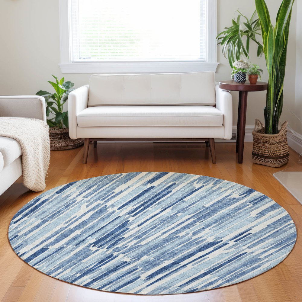 Premium Machine Washable Mayfield AMF739 Blue 8' x 8' Round Rug. Picture 5