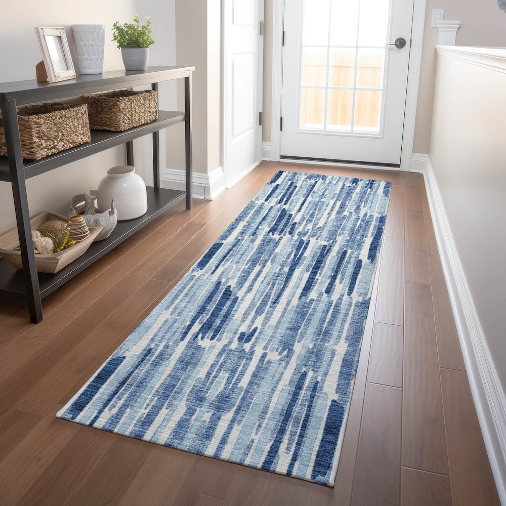 Premium Machine Washable Mayfield AMF739 Blue 2'3" x 7'6" Runner Rug. Picture 5