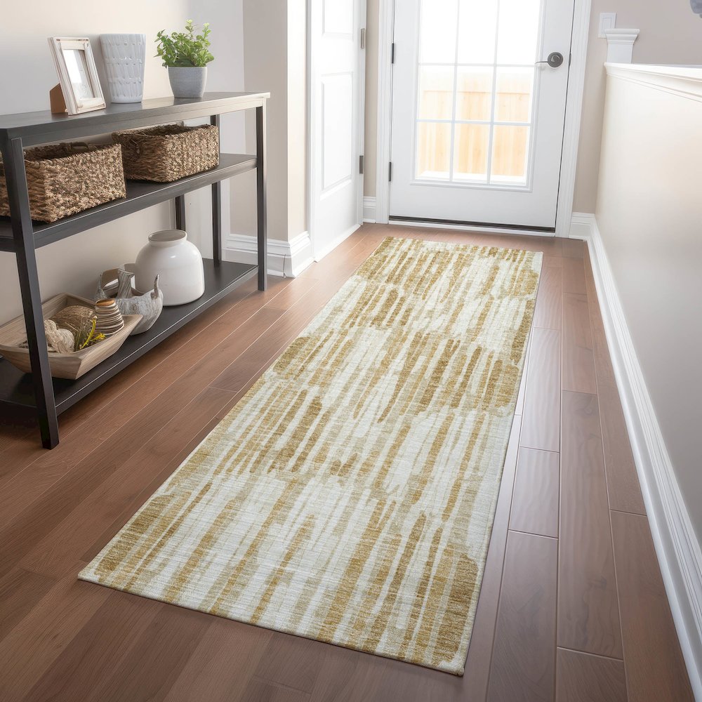 Premium Machine Washable Mayfield AMF739 Gold 2'3" x 7'6" Runner Rug. Picture 5