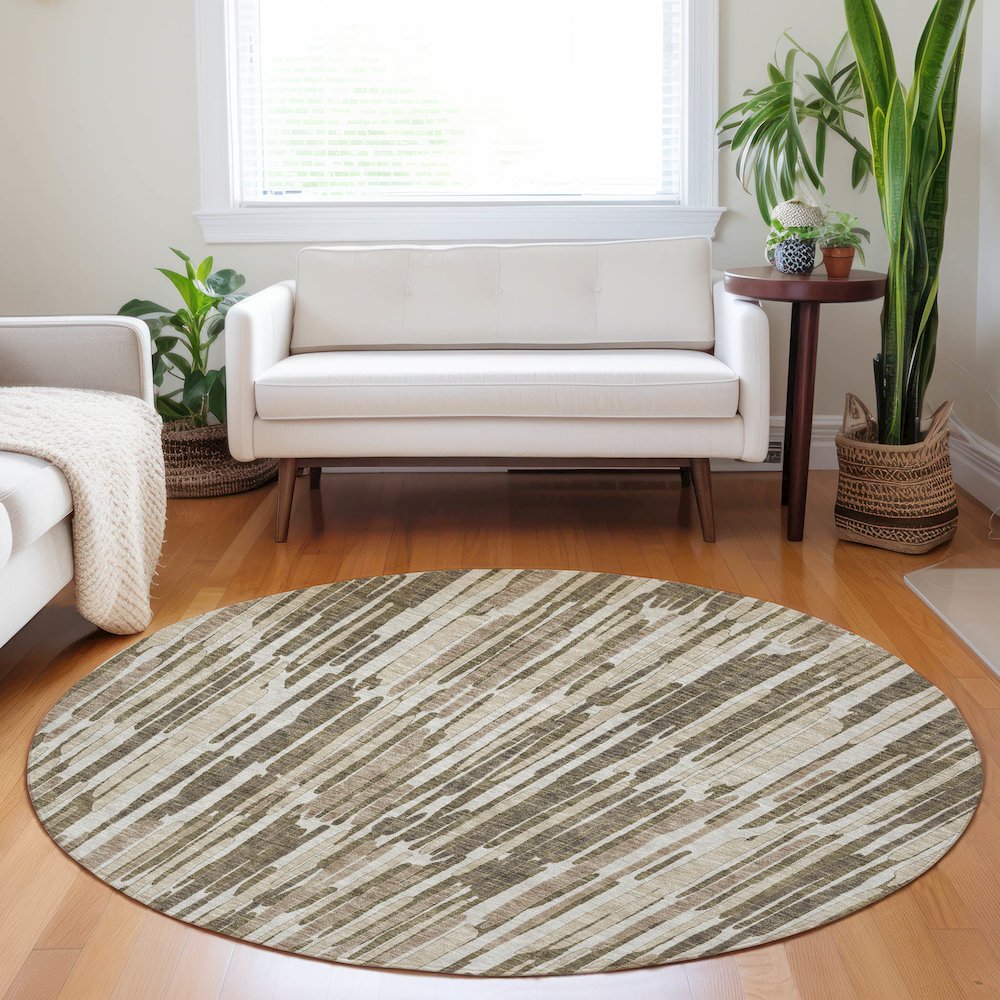 Premium Machine Washable Mayfield AMF739 Mocha 8' x 8' Round Rug. Picture 5