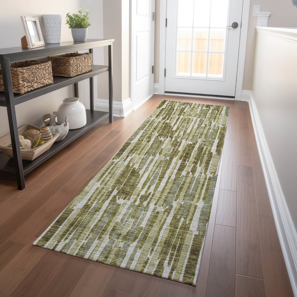 Premium Machine Washable Mayfield AMF739 Olive 2'3" x 7'6" Runner Rug. Picture 5
